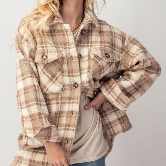 Love Tree Jackets & Blazers - Plaid Sherpa coat jacket